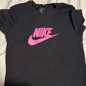 Nike Tee in Black with Vibrant Pink Logo